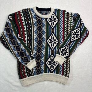 Vintage Mens Chaps Ralph Lauren Sweater Multi Pattern 100% Cotton Medium USA